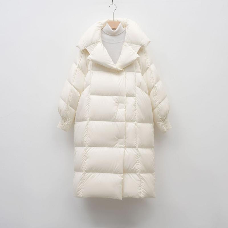 Pinghu 90 down white duck down long down jacket women's winter new simple fashion thickened loose knee coat tide