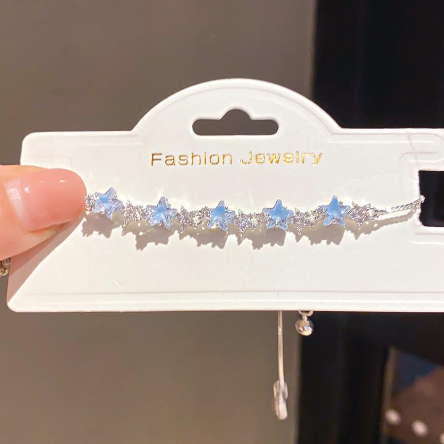 14k Gold Plated Zircon Flower Bracelet For Women With Elegant Design Blue Stars