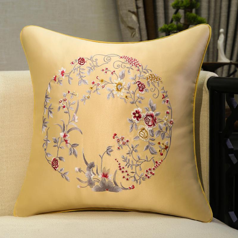 Chinese-style Embroidery Throw Pillow Redwood Sofa Cushion Cover Headboard Flowers Solid Wood Chair Lumbar Support Cushion Cover
