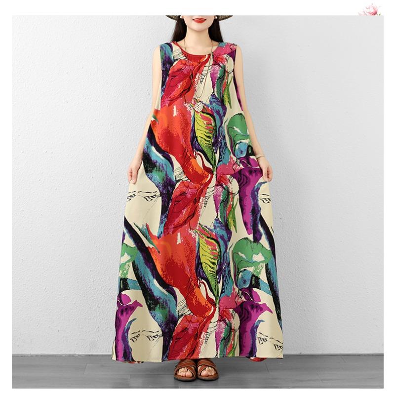 DIMANAF Nuovo 2026 Donna Taglie Forti Estate Spiaggia Signora Abito Lungo Canotta Senza Maniche Ampio Oversize Maxi Stampa Floreale Vestito Estivo Abbigliamento