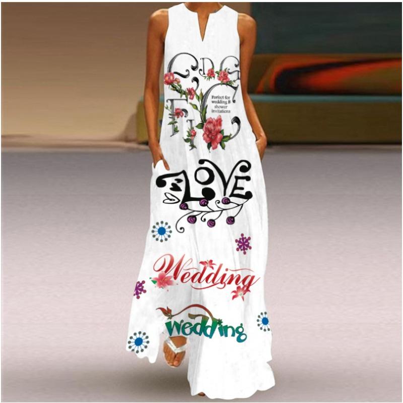 

Летнее женское платье Платье без рукавов с V-образным вырезом и принтом XXL