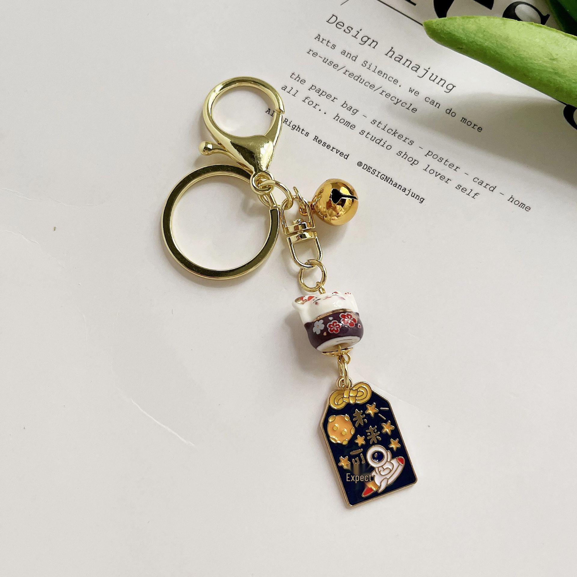 J1009 Future Charm Omamori Lucky Cat & Tiger Alloy Keychain