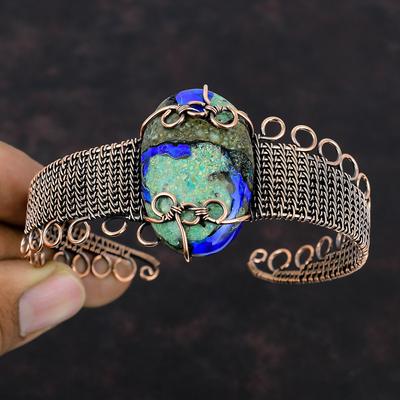 Armband mit Azurit-Malachit-Edelsteinen, handgefertigt und verstellbar, aus Kupferdraht gefertigt – ein perfektes Geschenk für Mütter.