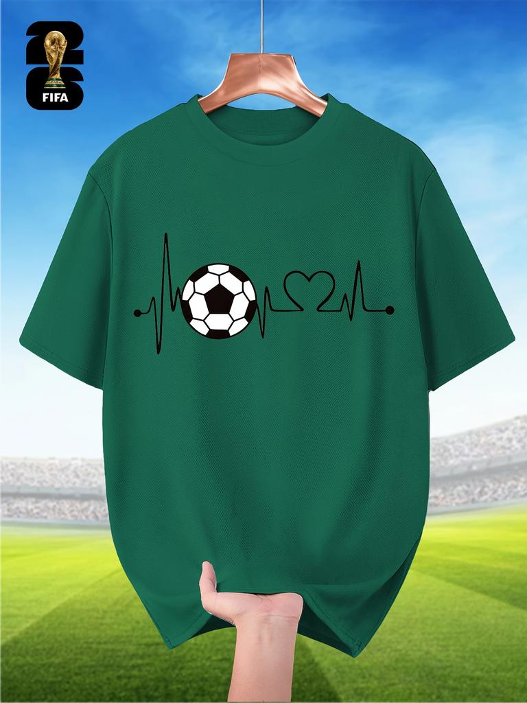 FIFA-themed Men's Breathable Short-sleeved T-shirt for Summer, Featuring a Football ECG Print