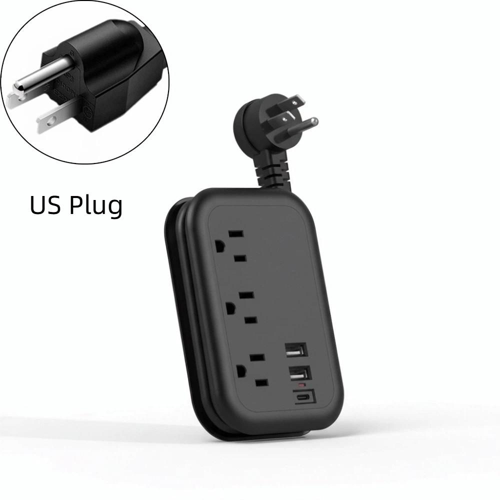 

2 USB Ports US Travel Plug Adapter 3 AC Sockets Travel Adapter Power Adapter US Power Strip Travel чёрный