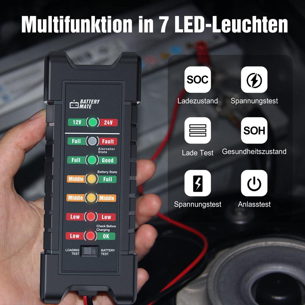 Tester baterie auto, Tester baterie auto 12V 24V, Tester alternator auto, Tester sarcină, Tester baterie, Analizor pentru verificarea analizorului alternatorului
