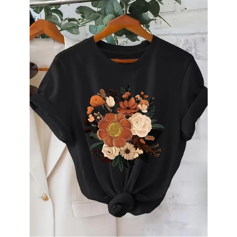 European Sizes Graphic Print T-shirt, Long Sleeve Crew Neck Casual Top for Summer & Spring, Women's Clothing