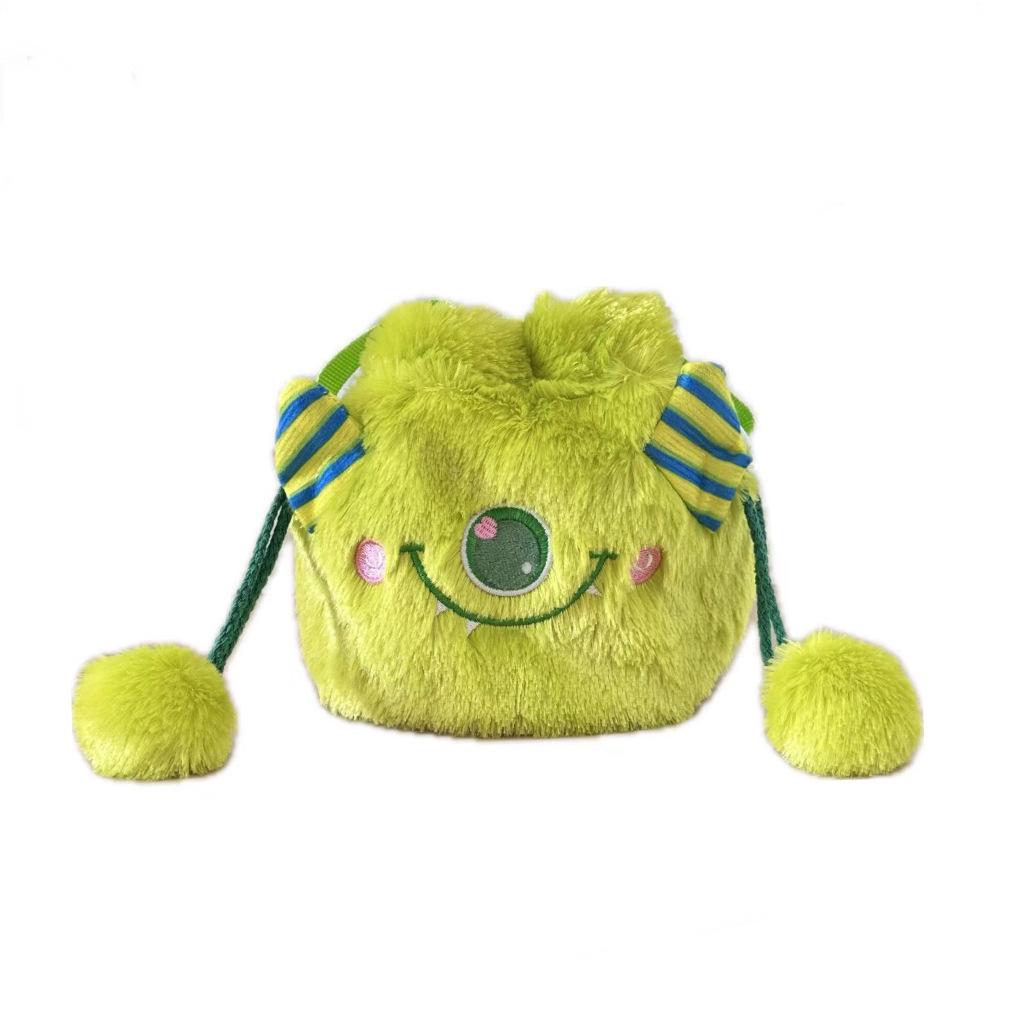 Rozkošný monster pompon stahovací kbelík - Roztomilá plyšová crossbody