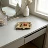 Decorative Jewelry Storage Tray in Resin with Vintage Styling, Raised Border, and Side Handles for Dresser or Entryway Use
