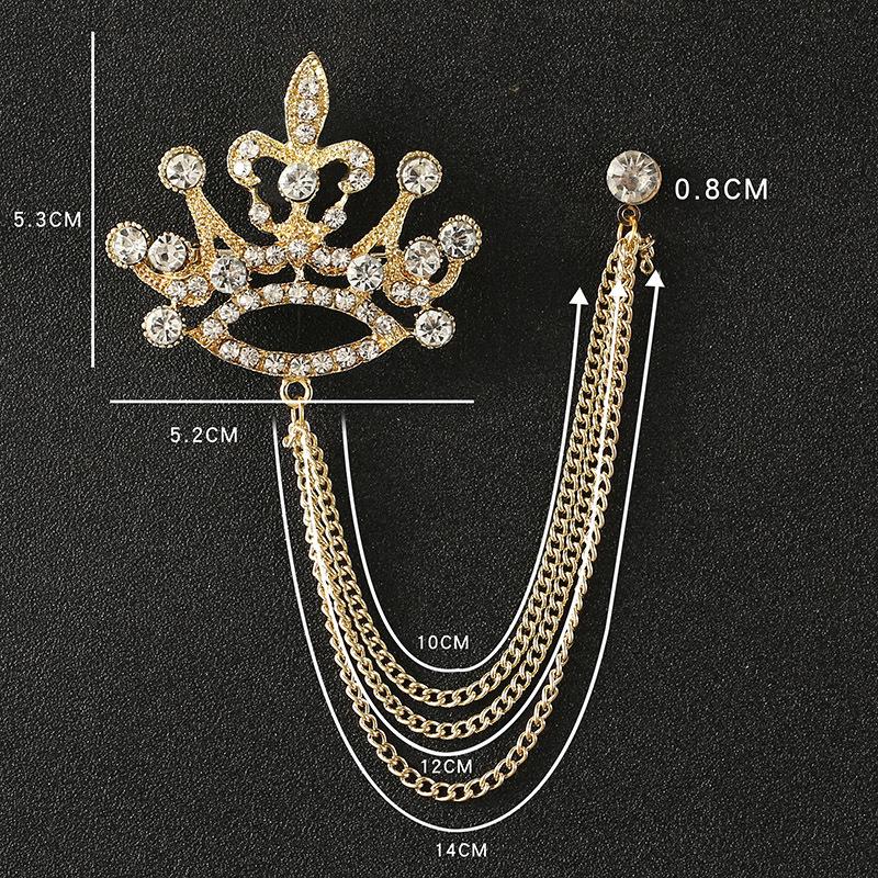 Elegant Crown Chain Brooch - Trendy European & American Lapel Accessory for Suits