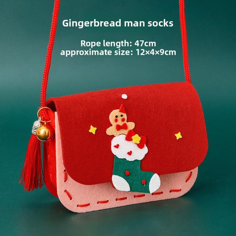 

Різдвяна сумка кросбоді з фетру ручної роботи, дитячий мультяшний гаманець для монет з нетканого матеріалу, різдвяний рюкзак для цукерок Gingerbread man socks