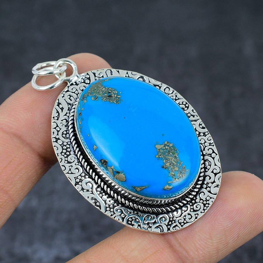 Arizona Turquoise Gemstone Handmade 925 Sterling Silver Gift Pendant 2.25" L0T85