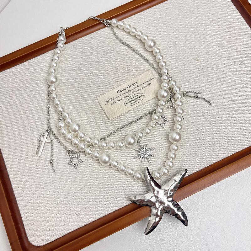 Collar de Perlas de Imitación Gris Plateado para Mujer Cadena Larga para Suéter Collar Apilado Joyería de Lujo para Clavícula Accesorios