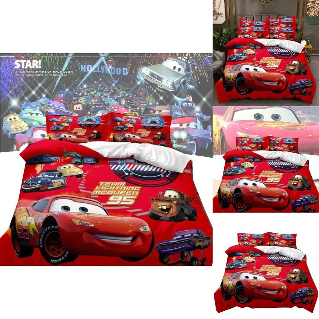 Cars Lightning Mcqueen Bedding Set With Active Dye Printing Modern Style For Kids Bedroom Decor