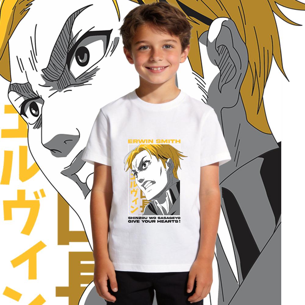 Aot Erwin Anime Print Cotton T Shirts for Boys Girls Short Sleeve Kids Casual Summer Tee Top Soft Breathable Children Clothing