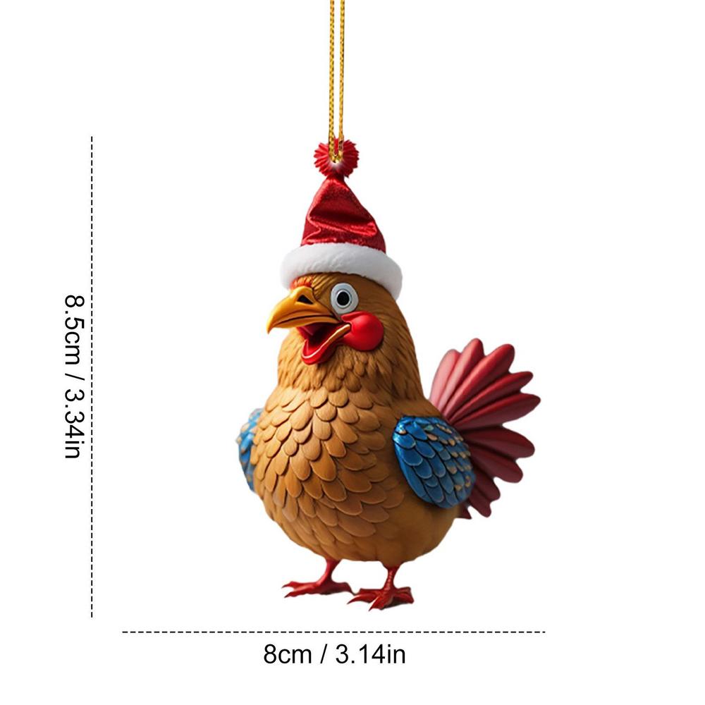 Funny Christmas Ornaments Acrylic 2D Cartoon Cute Christmas Rooster Rooster Ornament Funny Christmas Chicken For Living Rooms
