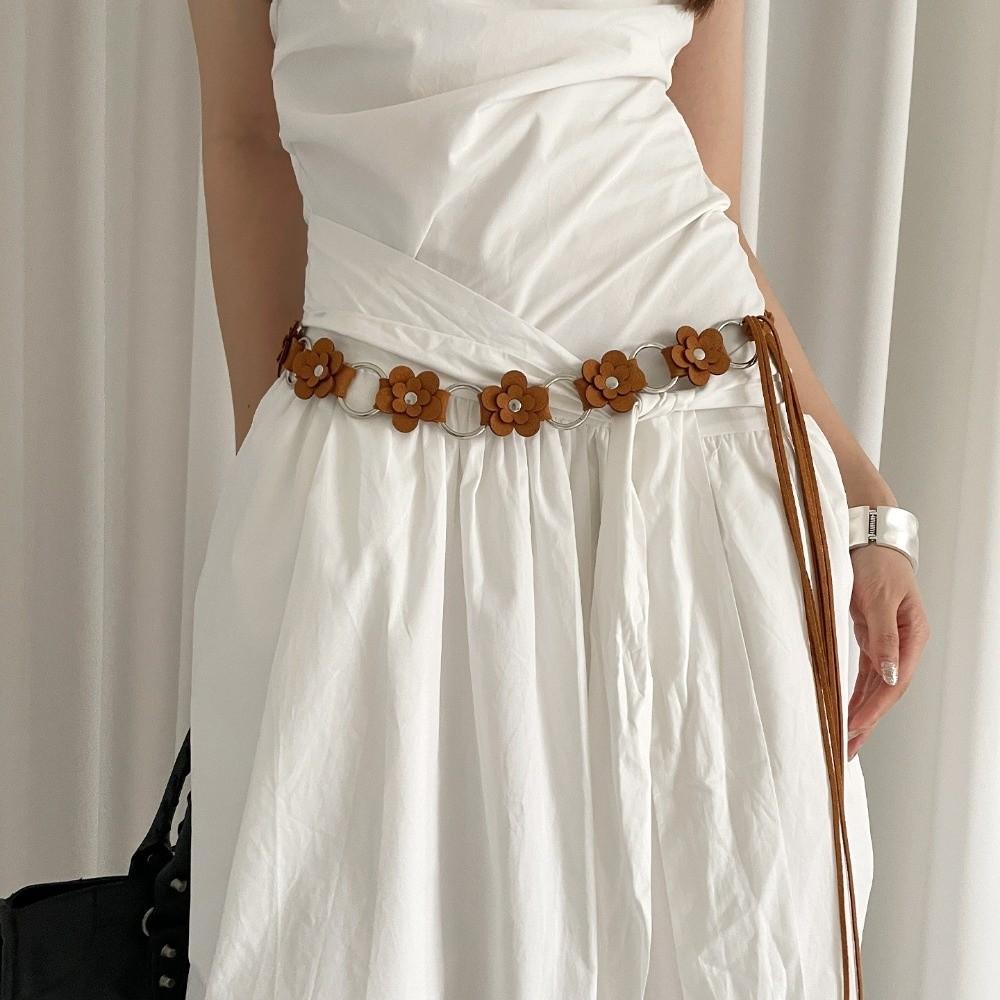 Ethnic Leather Waist Rope Floral Dress Jeans Belt American Women's Belt  Waist Decoration