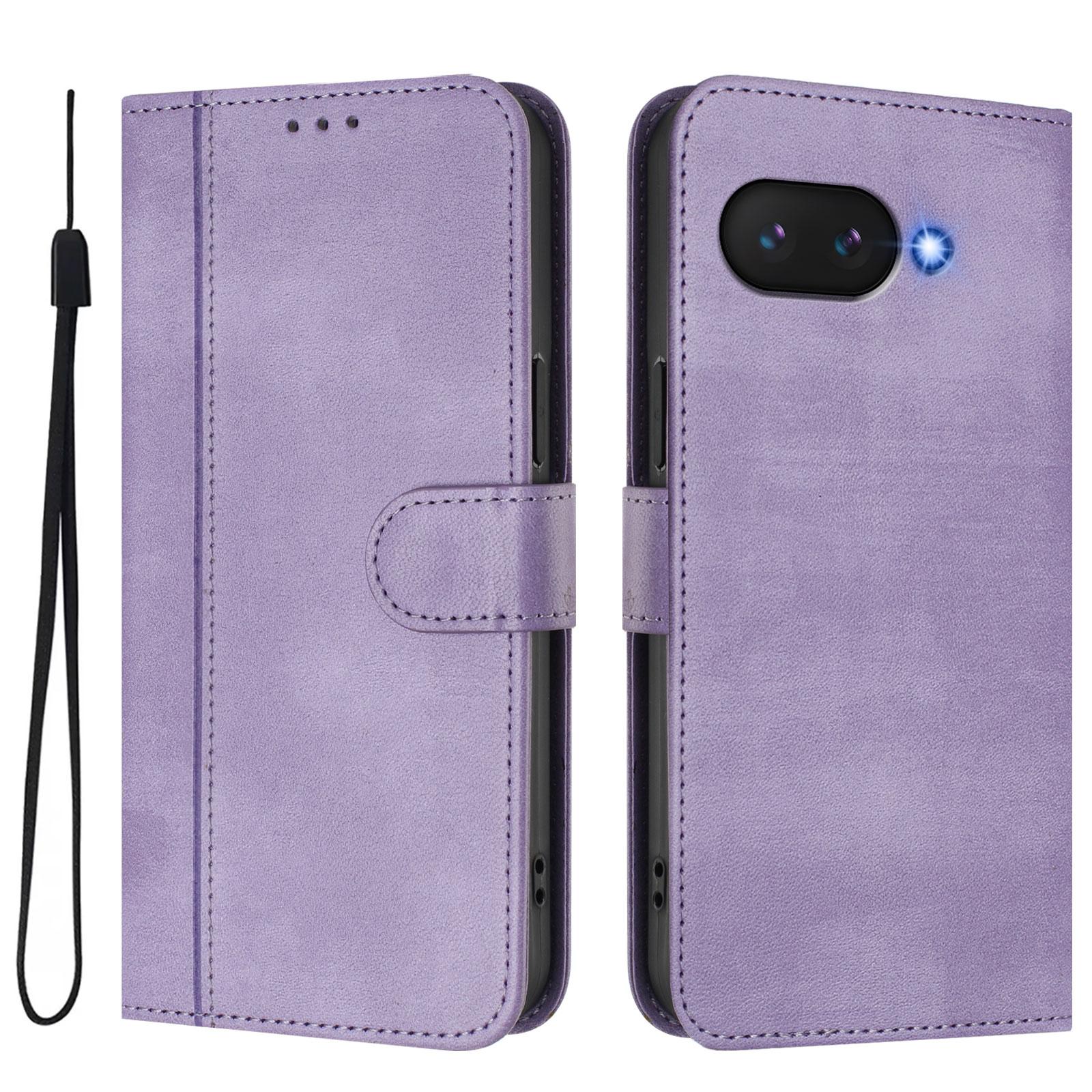 

For Google Pixel 9a Cases Wallet Stand Retro Texture Leather Phone Cover with Lanyard Light Purple