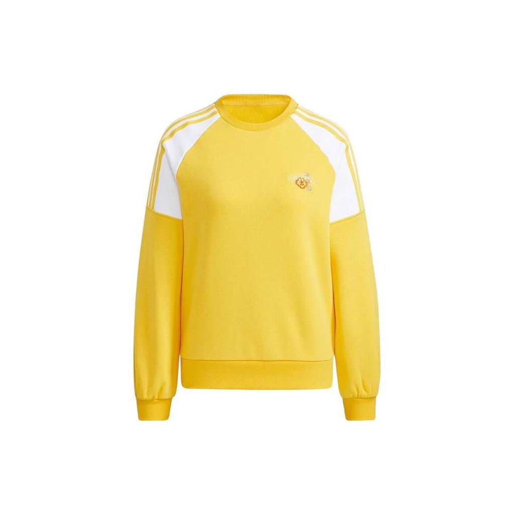 Adidas Neo Color Block Striped Sport Casual Crewneck Sweatshirt Women Tops Yellow HI4646