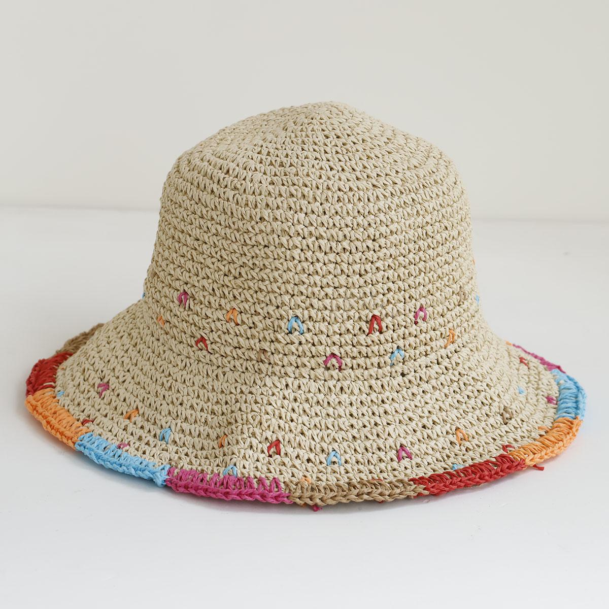 

2026 Hollowed Womens Straw colorful stripes hat bucket hat UV Protection Sun Visor beach hat Women Visors Ladies hat Summer hat 56-58cm