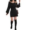 Women's French Velvet Camisole Dress & Long Sleeve T-shirt Set - Slim Fit, Solid Color