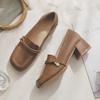 Simple High Heels New Square Toe Deep Mouth Slip-on Soft Sole Non-slip Wear-resistant Block Heel Single Shoes