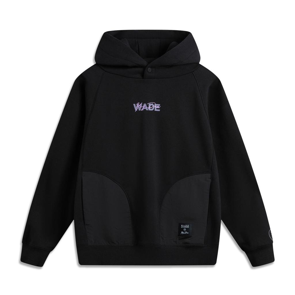 Li Ning X YNG DNA Collaboration Wow Wade Series Fleece Warm Loose Hooded Letter Print Sweatshirt Men Sweatshirt Black AWDUH31-1