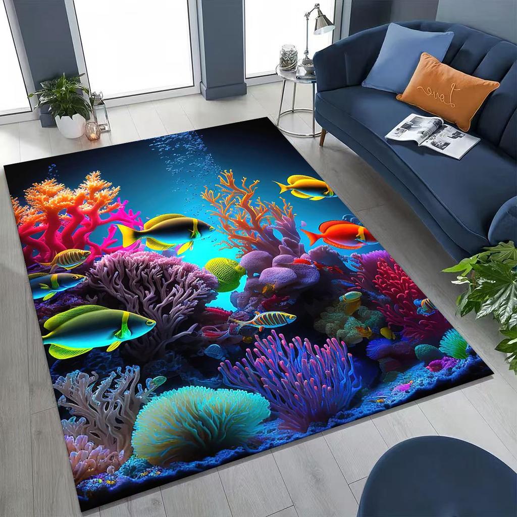 Dream Underwater World Sea Dolphin Turtle Coral Art Rug for Bedroom Living Room Sofa Home Doormat Decor,Kids Non-slip Floor Mat