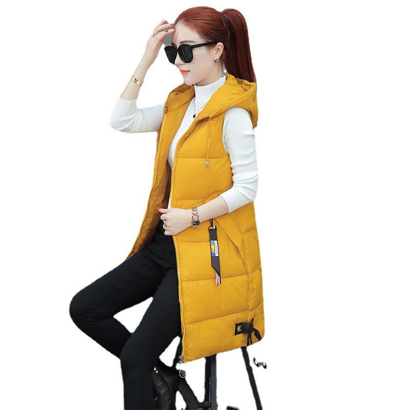 Women's 2026 Mid-Length Hooded Down Cotton Vest - Korean Style Student Winter Gilet Jacket