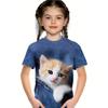 Kids T Shirts 2025 Summer New Girl's Stylish Cute Animal Play, Printed Pattern Round Neck Short Sleeve Tops