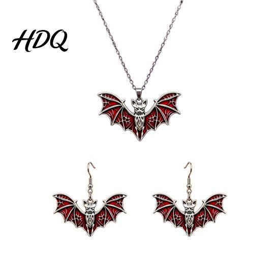 Unique Dark Aesthetic Jewelry Gothic Bat Halloween Accessory Vintage Punk Necklace Viking Durable Vampire Style Accessories Dangle Drop Earrings for