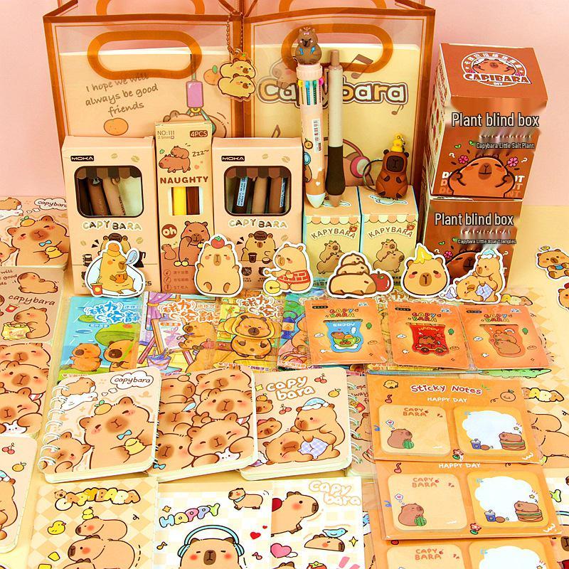 Capybara Schreibwaren Geschenkset: Überraschungsbox für Kinder - Schulbedarf-Packung