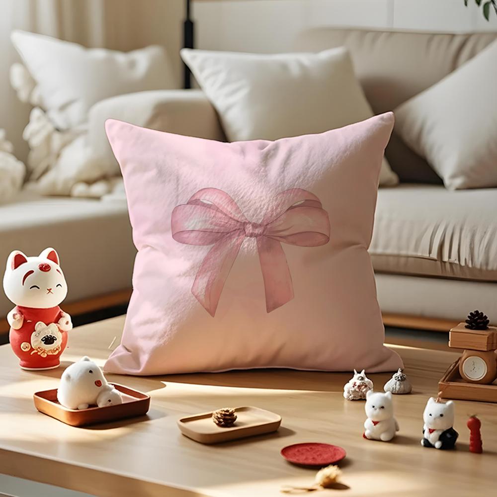 Beautiful Pink Bow Cherry Cushion Cover Anti-Dustmite Pillowcase Invisible Zipper Silky Short Plush Sofa Cushion Cover