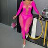Sex Underwear Long Sleeve Rose Red Halter Jacquard Mesh Sexy Hollow One-Piece Tights