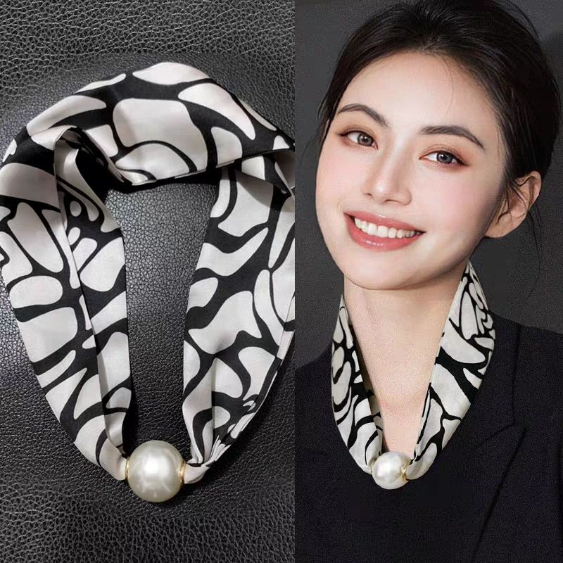 

Versatile Silk Scarf Korean Edition Fashion Pearl Neck Protection Simple and Elegant Women s Thin Style Personality
