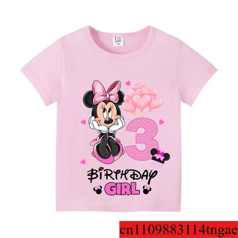 Minnie Mouse Disney T-shirt Kids Number T-shirts Cute Cartoon Base Tee White Pink Summer Soft Short-Sleeve Clothes Birthday Gift