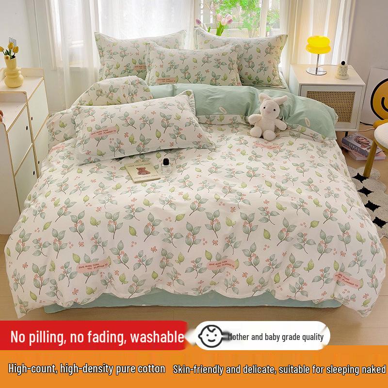 128x68 Pure Cotton Fresh Small Floral Print Four-Piece Dorm Bedding Set