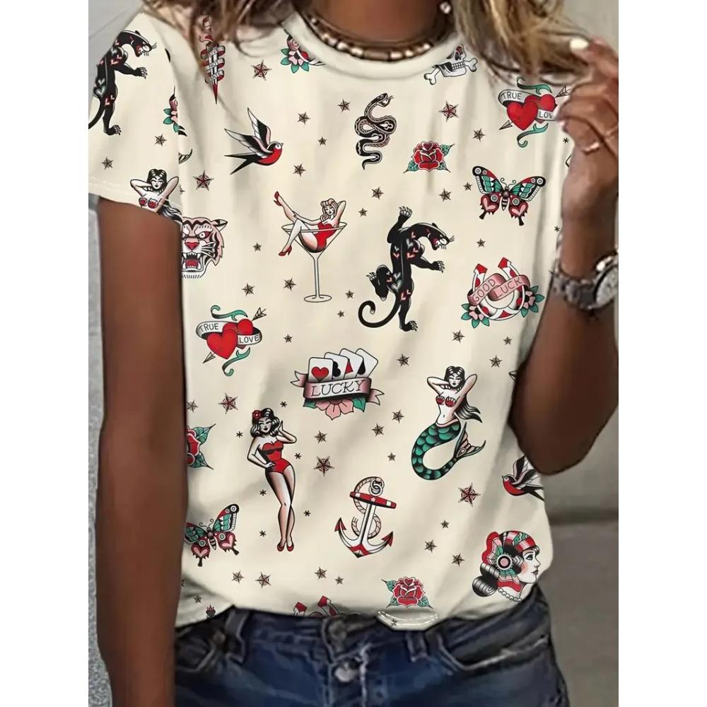 Sheep Dog Cat T-Shirts Animal Pattern 3D Print Women O-Neck Short Sleeves T Shirt Street Y2k Harajuku Tees Tops Female Clothing