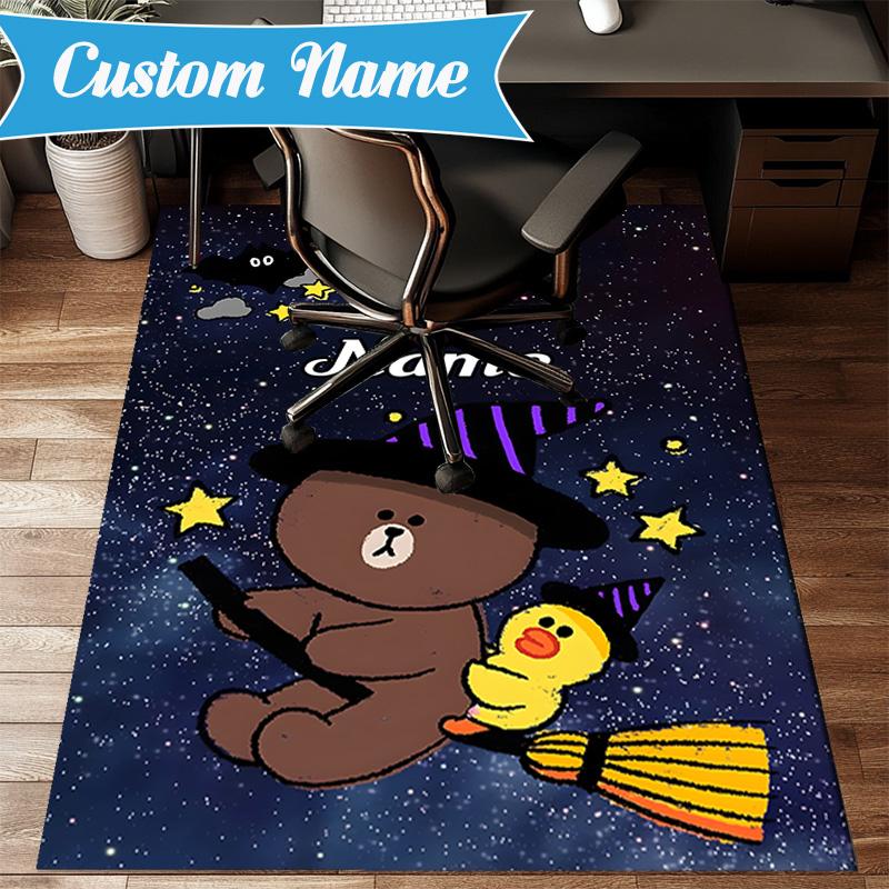 Custom Name Happy Birthday Brown Bear Rug for Living Room, Game Rooms, Office, Bedroom, Floor Mat Playful Design, fan gifts Christmas decor