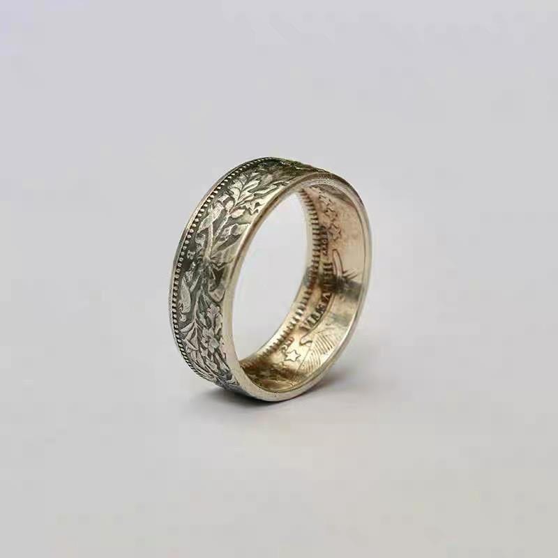 Adjustable Plated Coin Ring With Edelweiss Star Design Vintage Unisex Jewelry Couples