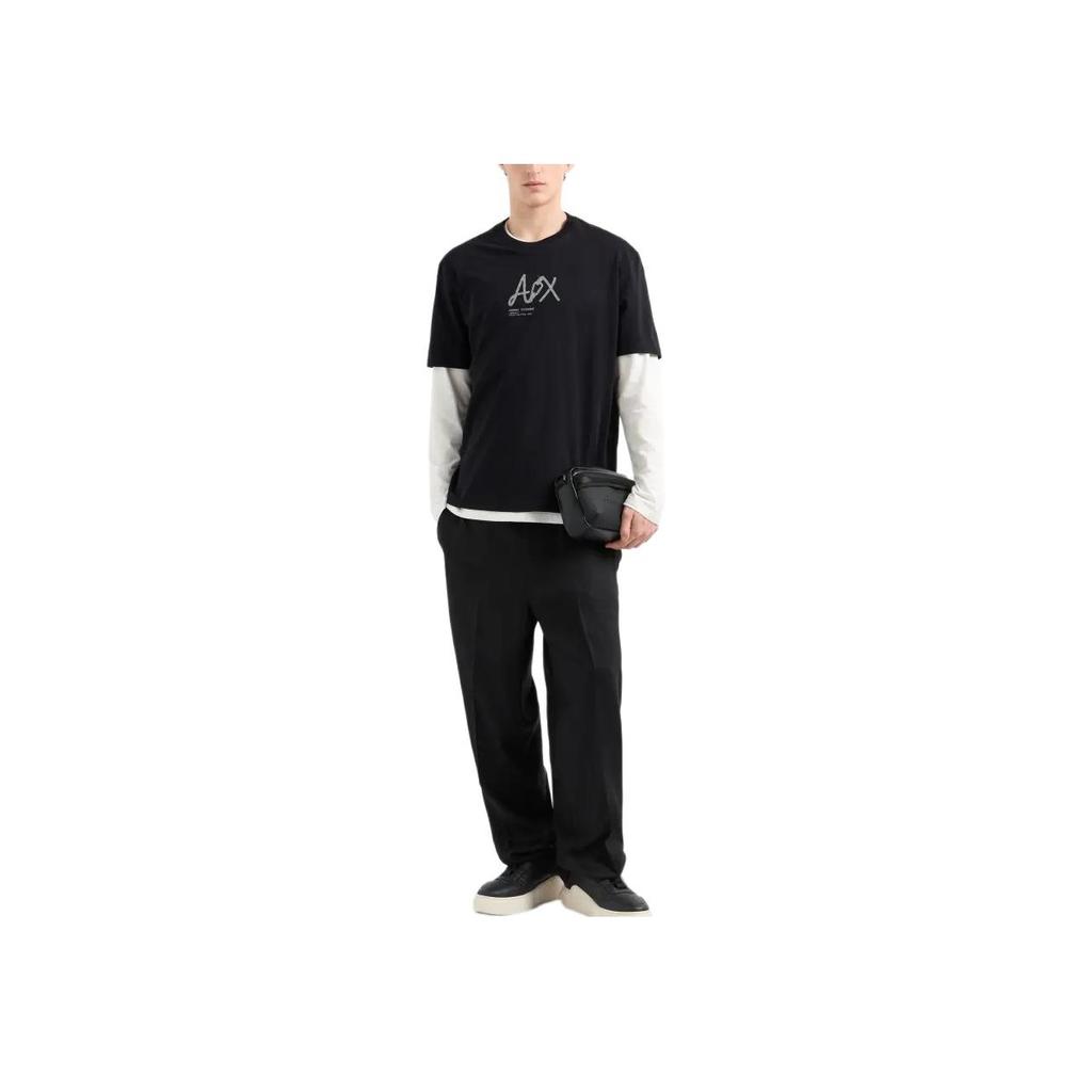 Armani Exchange Fitted Short Sleeve Crew Neck Creative Logo Printed T-Shirt Men Tops Black XM000566-AF10334-UC001
