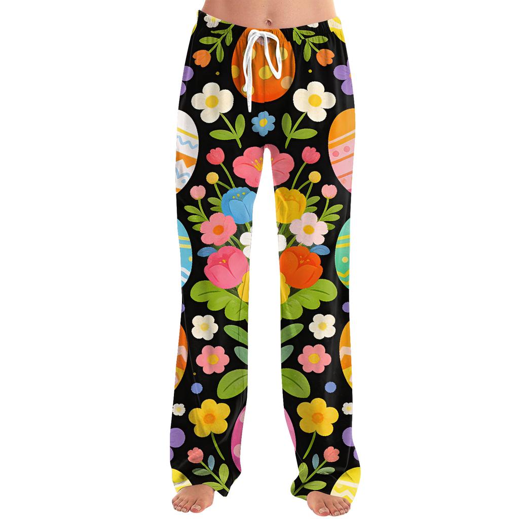 Pantaloni casual da donna alla moda, larghi, casual, con stampa di cartoni animati di Pasqua