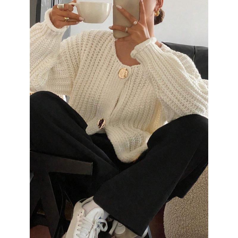 Women S Casual Solid Color Knit Cardigan Sweater With Pockets For Autumn Winter