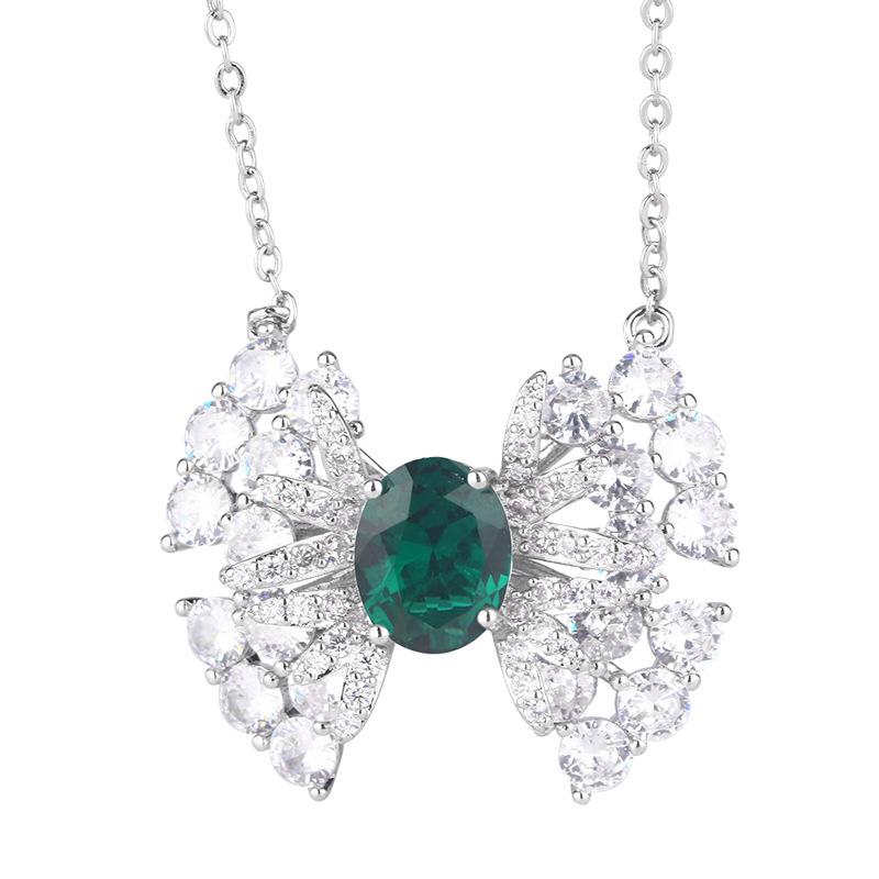 New Jewelry Set Necklace Earrings Ring Emerald Fashion Commuting Light Luxury Butterfly Versatile Women