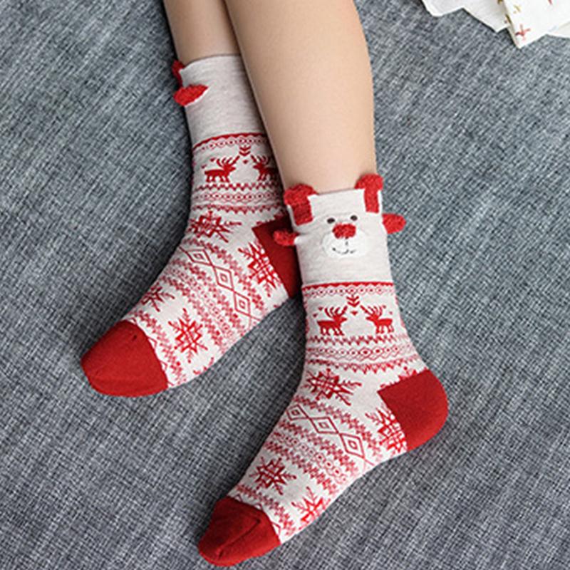 Female Three-dimensional Cartoon Christmas Elk Red Tube Socks