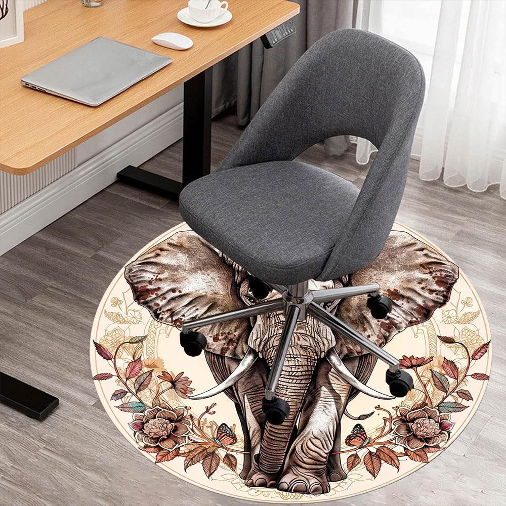 1PC Elephant Flowers Office Round Area Rug, Under Office Chairs Bedroom Living Room Home Decor, Carpet for Office -1110035