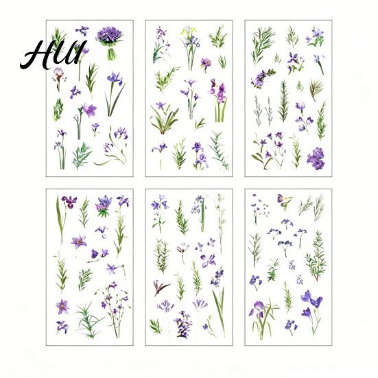 Floral Plant Decals 6 Sheets/Set Natural Flower Scrapbook Stickers, Waterproof PVC Plants Decals, Hand-painted Stickers Transparent Decorative for DIY