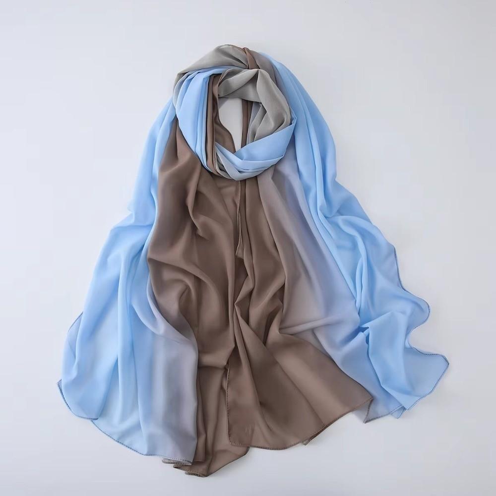 Elegant Chiffon Ethnic Style Scarf Gradient Color Long Islamic Turban Thin Echarpe Wraps Shawl Female