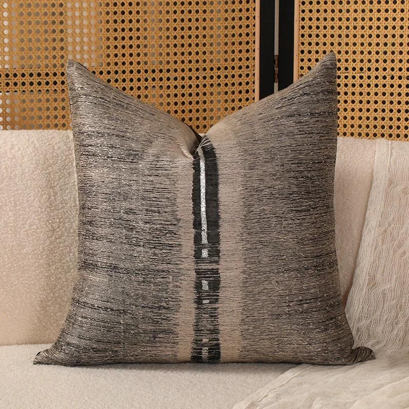 classical retro style brown jacquard cushion cover grey patchwork waist pillowcase lumbar pillow cover