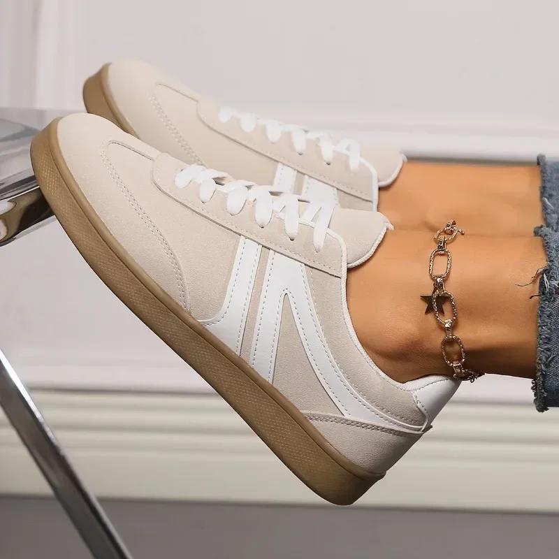 Shoes Female 2025 Hot Sale Lace Up Women's Vulcanize Shoes Spring Autumn Round Toe Mixed Colors Flat Casual Comfortable Sneakers